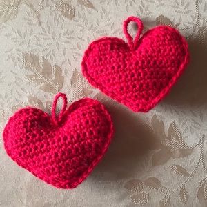 Handmade Crochet Heart Ornaments set of 2